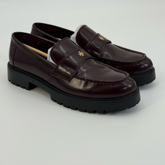 Tory Burch Burgundy Leather Platform Loafers Chunky Lug Sole Slip On Shoes SZ 7 - Picture 13 of 17